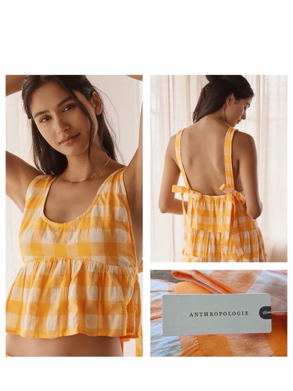 By Anthropologie Apron Swing Tank Top Marigold Gingham Buffalo Check L NWT